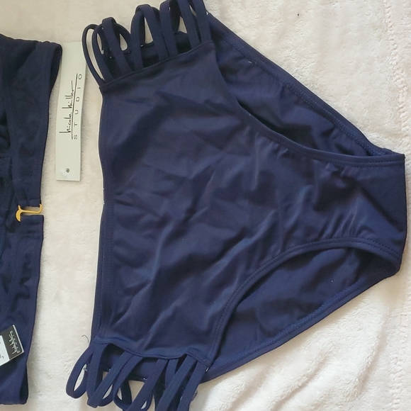 NWT Nicole Miller navy blue swim suit with high waisted bottoms size 8 - Picture 6 of 10